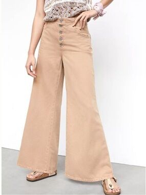 Anthropologie Pilcro Upper Case A High Waist Wide Leg Pant in Tan Size 26